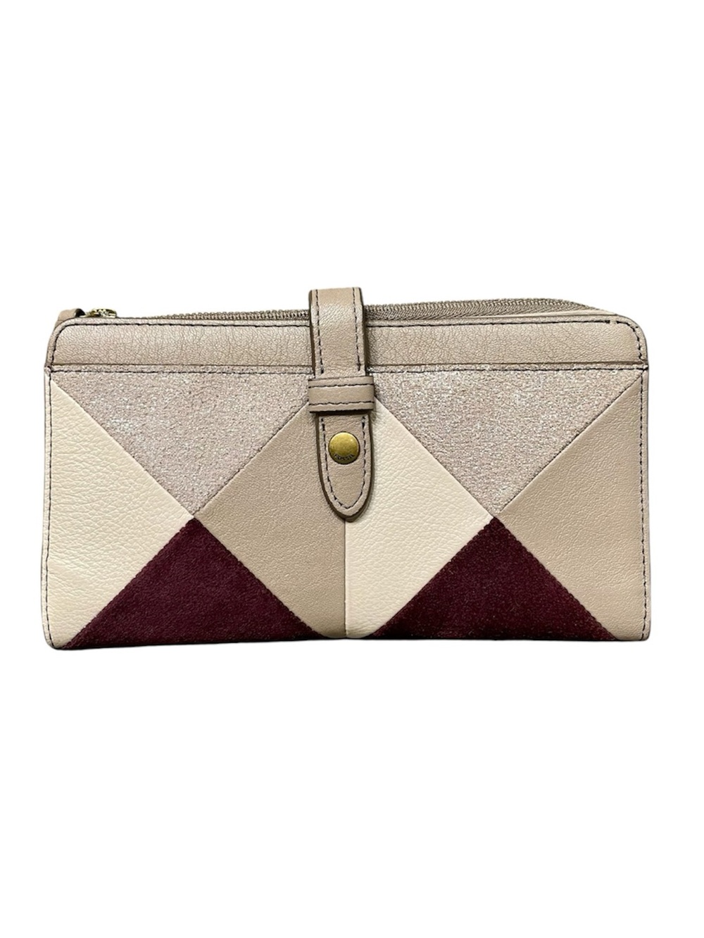 Fossil Mixed Media Patchwork Leather Wallet with Burgundy Accents